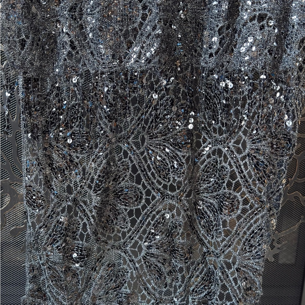 Black Lace Knit Shawl Scarf with Beaded Fringe - Picture 13 of 14